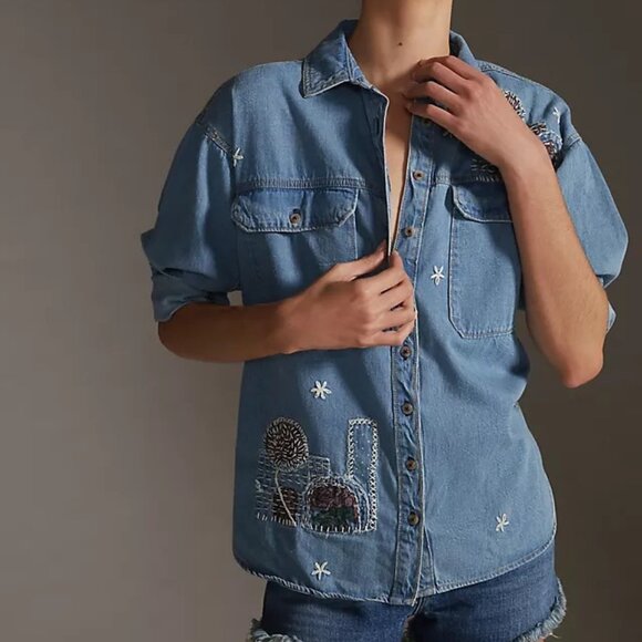 Anthropologie Pilcro Distressed Chambray Shirt - Picture 1 of 6